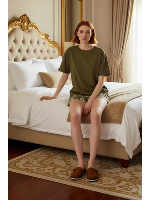 Ersefa Kadın Haki Çiçekli Örme Ev Giyim Takımı Fonksiyonel Dayanıklı Kaliteli Konforlu Estetik Şık