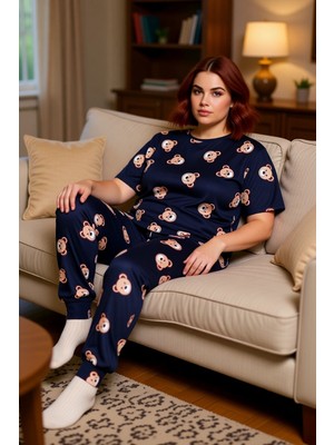 PayBuy Ayıcık Desenli Bisiklet Yaka Pijama Takımı Kadın Fonksiyonel Dayanıklı Kaliteli Konforlu Şık