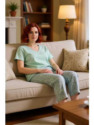 PayBuy Kadın Çiçekli Bisiklet Yaka Kapri Pijama Takımı Fonksiyonel Dayanıklı Kaliteli Konforlu Şık