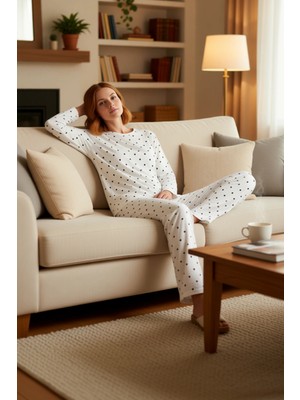 PayBuy Kadın Kalp ve Puantiye Desenli Pamuklu Pijama Takımı Fonksiyonel Dayanıklı Kaliteli Modern