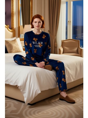 Ersefa Kadın Ayıcık Desenli Polar Pijama Takımı Fonksiyonel Dayanıklı Kaliteli Konforlu Estetik Şık
