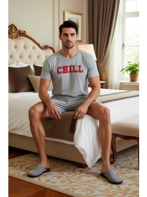 Ersefa Erkek Baskılı Örme Pijama Takımı Bisiklet Yaka Kısa Kollu Fonksiyonel Dayanıklı Kaliteli Şık