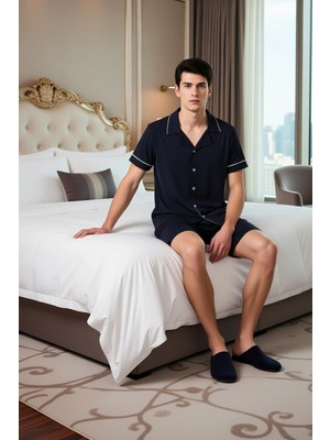 Ersefa Erkek Örme Pijama Takımı Bisiklet Yaka Şortlu Fonksiyonel Dayanıklı Kaliteli Konforlu Spor