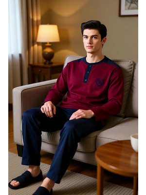 PayBuy Erkek Çizgili Düğmeli Yaka Uzun Kollu Pijama Takımı Fonksiyonel Dayanıklı Kaliteli Estetik