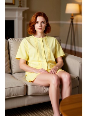 PayBuy Kadın Brode Detaylı Gömlek Şort Pijama Takımı Fonksiyonel Dayanıklı Kaliteli Konforlu Spor