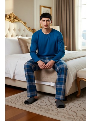 Ersefa Erkek Ekose Desenli Uzun Kollu Pijama Takımı Fonksiyonel Dayanıklı Kaliteli Konforlu Rahat