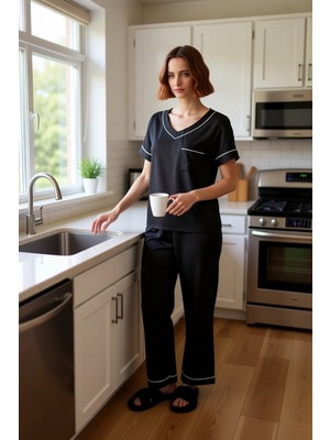 FRM Kadın Saten Dokuma Lounge Pijama Takımı Fonksiyonel Dayanıklı Kaliteli Konforlu Estetik Şık