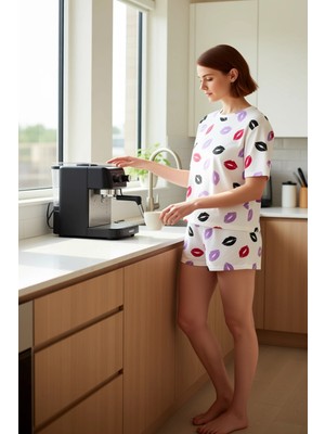 FRM Kadın Örme Bisiklet Yaka Kısa Kollu Şortlu Pijama Takımı Fonksiyonel Dayanıklı Kaliteli Şık