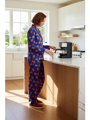 FRM Kadin Kirmizi Kışlık Pijama Takımı Yılbaşı Temali Fonksiyonel Dayanıklı Kaliteli Konforlu Şık