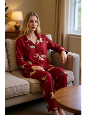 PayBuy Kadın Kaplan Desenli Gömlek ve Pantolon Pijama Takımı Fonksiyonel Dayanıklı Kaliteli Rahat