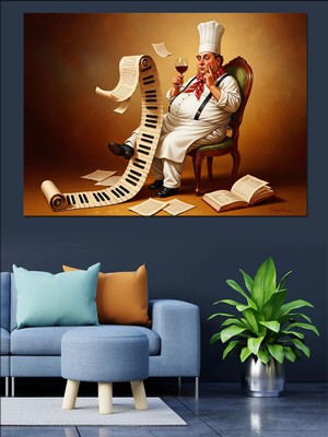 Tablo Mega Şarap Içen Şef Aşçı ve Listesi Dekoratif Kanvas - Mdf Ahşap Tablo