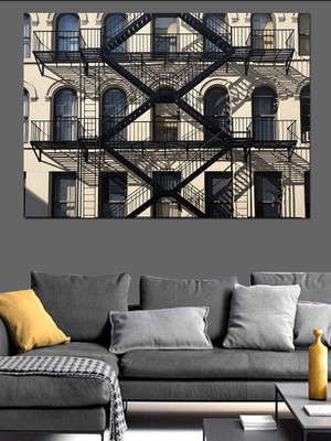 Tablo Mega Siyah Beyaz Soyut Merdivenler Dekoratif Kanvas - Mdf Ahşap Tablo