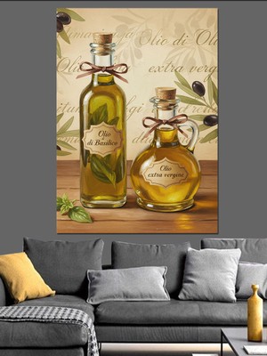 Karizma Tablo Zeytinyağı Şişesi Natürmort Dekoratif Kanvas - Mdf Ahşap Tablo
