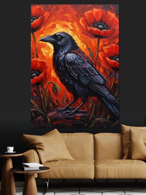 Karizma Tablo Kara Karga Kuş Hayvan Dekoratif Kanvas - Mdf Ahşap Tablo