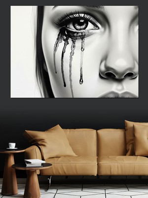 Artmeg Ağlayan Kadının Siyah Gözyaşları Detay Dekoratif Kanvas - Mdf Ahşap Tablo