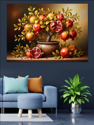 Karizma Tablo Saksıda Minyatür Nar Ağaçı Natürmort Dekoratif Kanvas - Mdf Ahşap Tablo