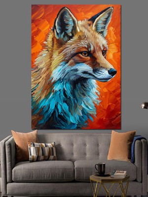 Artmeg Mavi Turuncu Tilki Portresi Dekoratif Kanvas - Mdf Ahşap Tablo