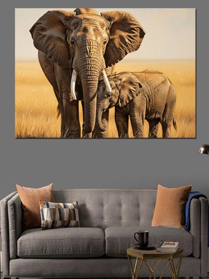 Karizma Tablo Ianne ve Yavru Fil Dekoratif Kanvas - Mdf Ahşap Tablo