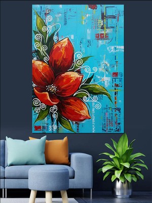 Artmeg Kırmızı Güller Plaj Manzara Dekoratif Kanvas - Mdf Ahşap Tablo