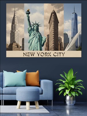 Karizma Tablo New York Özgürlük Anıtı Heykeli Dekoratif Kanvas - Mdf Ahşap Tablo
