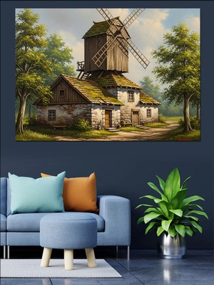 Artmeg Yel Değirmeni Manzara Tablosu Dekoratif Kanvas - Mdf Ahşap Tablo
