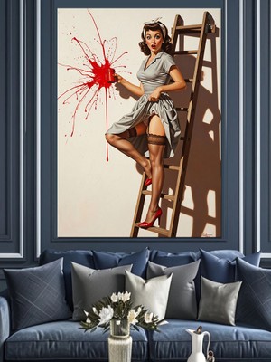Karizma Tablo Merdivende Oturan Seksi Kadın Dekoratif Kanvas - Mdf Ahşap Tablo