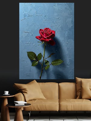Tablomega Tek Kırmızı Gül Yağmurda Dekoratif Kanvas - Mdf Ahşap Tablo