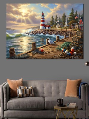 Tablo Mega Istanbul Boğazı Deniz Feneri Dekoratif Kanvas - Mdf Ahşap Tablo