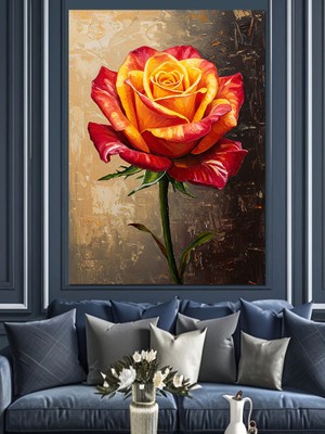 Artmeg Tek Kırmızı Büyük Gül Çiçek Dekoratif Kanvas - Mdf Ahşap Tablo