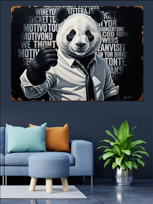 Karizma Tablo Motivasyon Yazıları Fonlu Panda Dekoratif Kanvas - Mdf Ahşap Tablo