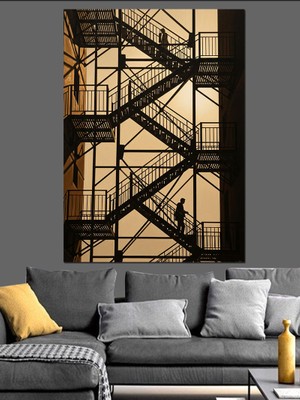 Artmeg Yangın Merdiveni Sepya Ton Dekoratif Kanvas - Mdf Ahşap Tablo