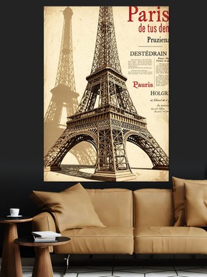 Artmeg Eyfel Kulesi Retro Poster Dekoratif Kanvas - Mdf Ahşap Tablo