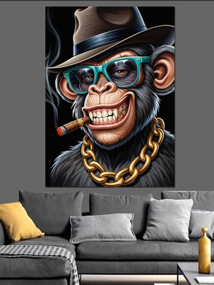 Artmeg Puro Içen Şık Maymun Dekoratif Kanvas - Mdf Ahşap Tablo