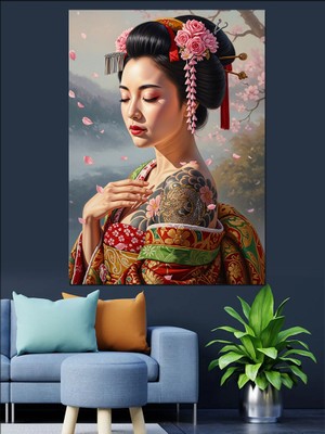 Artmeg Geyşa Makyajlı Asyalı Kadın Dekoratif Kanvas - Mdf Ahşap Tablo