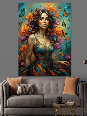 Artmeg Çiçekli Saçlı Güzel Kadın Dekoratif Kanvas - Mdf Ahşap Tablo