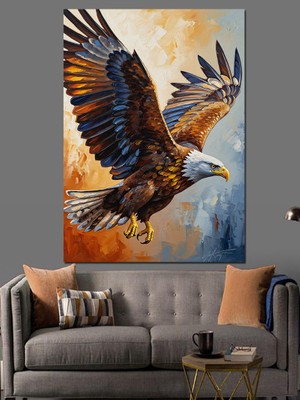 Karizma Tablo Uçan Beyaz Başlı Kartal Kuş Hayvan Dekoratif Kanvas - Mdf Ahşap Tablo