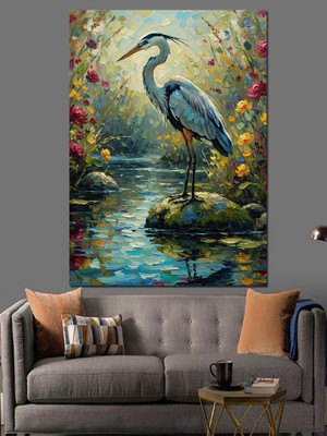 Karizma Tablo Taşta Duran Balıkçıl Kuş Dekoratif Kanvas - Mdf Ahşap Tablo
