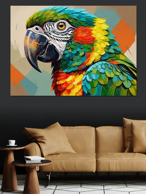 Karizma Tablo Renkli Papağan Kuş Portresi Dekoratif Kanvas - Mdf Ahşap Tablo