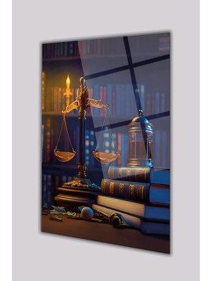 Duvar Sanatı Hukuk ve Adalet Dikey Cam Tablo, Avukat, Iş, Ofis,makam Odası Hediyelik Büyük Tablo