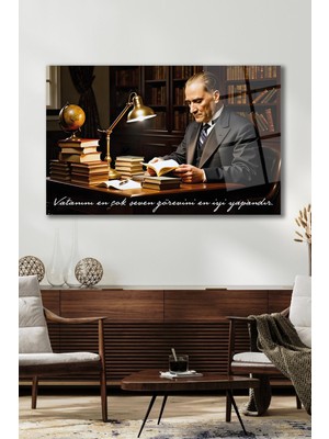 Duvar Sanatı Güncel Atatürk Portresi Cam Tablo, Ev, Iş, Kurum, Ofis, Makam Odası Hediyelik Büyük Tablo