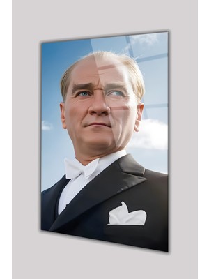 Duvar Sanatı Atatürk Portresi Dikey Cam Tablo Iş Ofis Makam Odası Müdür Odası Hediyelik Büyük Tablo