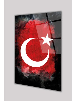 Duvar Sanatı Türk Bayrağı Dikey Cam Tablo Ev Iş Ofis Makam Odası Okul Hediyelik Tablo