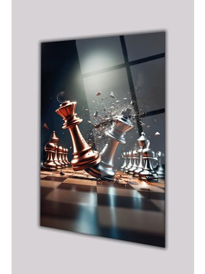 Duvar Sanatı Sartanç Hak ile Batılın Savaşı Dikey Cam Tablo, Iş, Ofis,makam Odası Hediyelik Büyük Tablo