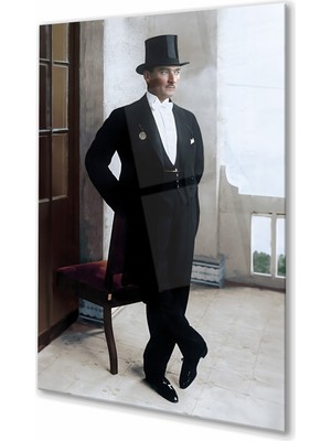Duvar Sanatı Atatürk Portre Simokinli Dikey Cam Tablo, Kurum Ofis Iş Ev Büyük Boy Hediyelik Tablo