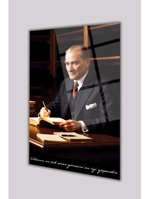Duvar Sanatı Atatürk Portresi Vatanını En Çok Seven Görevini Cam Tablo Iş Ofis Makam Odası Hediyelik Tablo