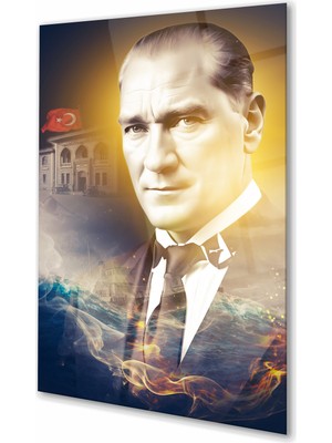 Duvar Sanatı Atatürk Portre Dikey Cam Tablo, Ev Iş Kurum Ofis Büyük Hediyelik Tablo