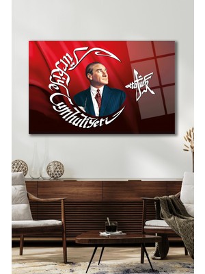Duvar Sanatı Atatürk Portresi Cam Tablo Iş Ofis Makam Odası Müdür Odası Hediyelik Büyük Tablo