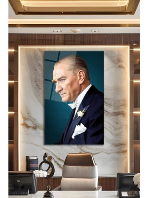 Duvar Sanatı Atatürk Portresi Dikey Cam Tablo Iş Ofis Makam Odası Müdür Odası Hediyelik Büyük Tablo