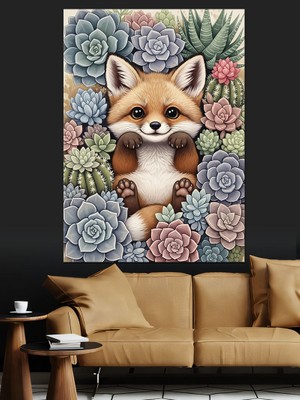 Artmeg Çiçekli Yavru Tilki Portresi Dekoratif Kanvas - Mdf Ahşap Tablo