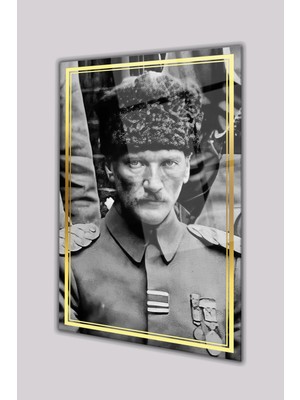 Duvar Sanatı Atatürk Portre Siyah Beyaz Dikey Cam Tablo, Ev, Iş, Kurum, Ofis, Makam Odası Hediyelik Tablo